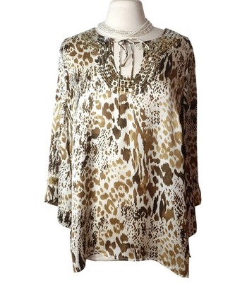 Hot In Hollywood Womens Tunic 1X Leopard Print Keyhole Y2K Chic Preppy LS Luxe