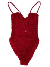 Vintage Rare Victoria's Secret Red Lace and Satin Bodysuit Teddy Size 34A