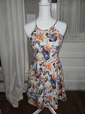 Soprano Peach, Navy & Yellow Floral Halter Mini Dress