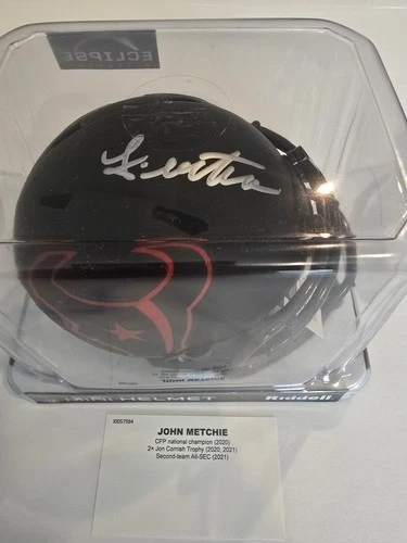 JOHN METCHIE ECLIPSE SIGNED TEXANS MINI HELMET BECKETT COA