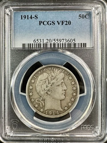 1914 S Barber Half Dollar - PCGS VF20 - Scarce San Francisco Issue in Very Fine