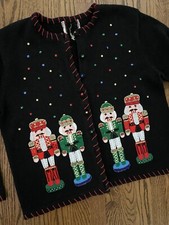 Vtg Over The Top Crazy Busy Ugly Christmas Nutcracker Sweater L XL