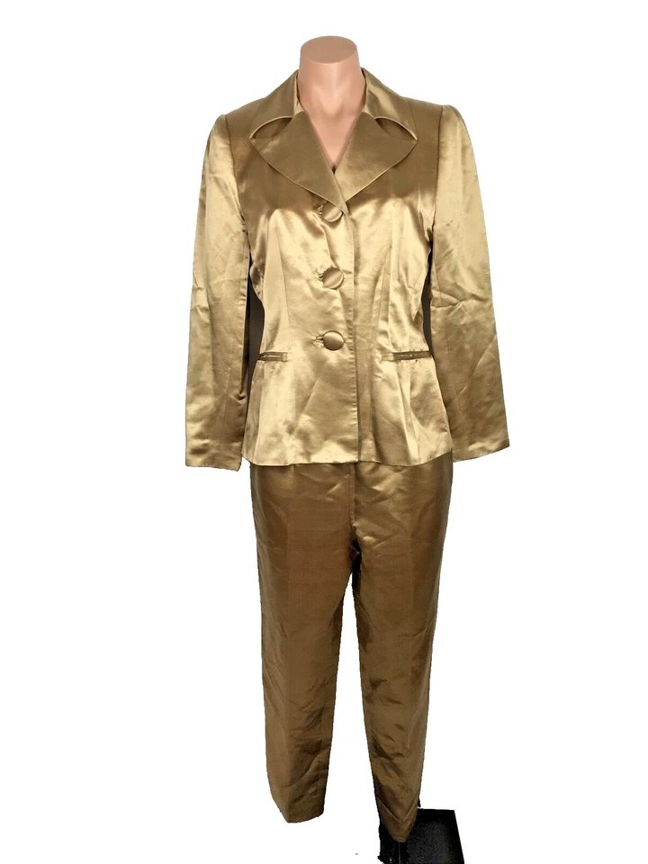 David Hayes Saks Fifth Avenue 3 piezas Falda Traje Pantalón Blazer DORADO METÁLICO Formal 6 Foto 2 de 4