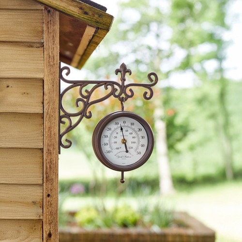 Garten Bahnhof Uhr Thermometer Wandmontage Außen Wohndeko 35 cm - Bild 16 von 24
