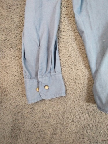 Wrangler Shirt Mens 2XL Blue Chambray Chest Pockets Long Sleeve Button Up Casual - Picture 8 of 11