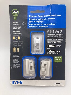 Eaton Universal 1-pole/3-way LED Toggle Light Dimmer-White/Light Almond/Ivory