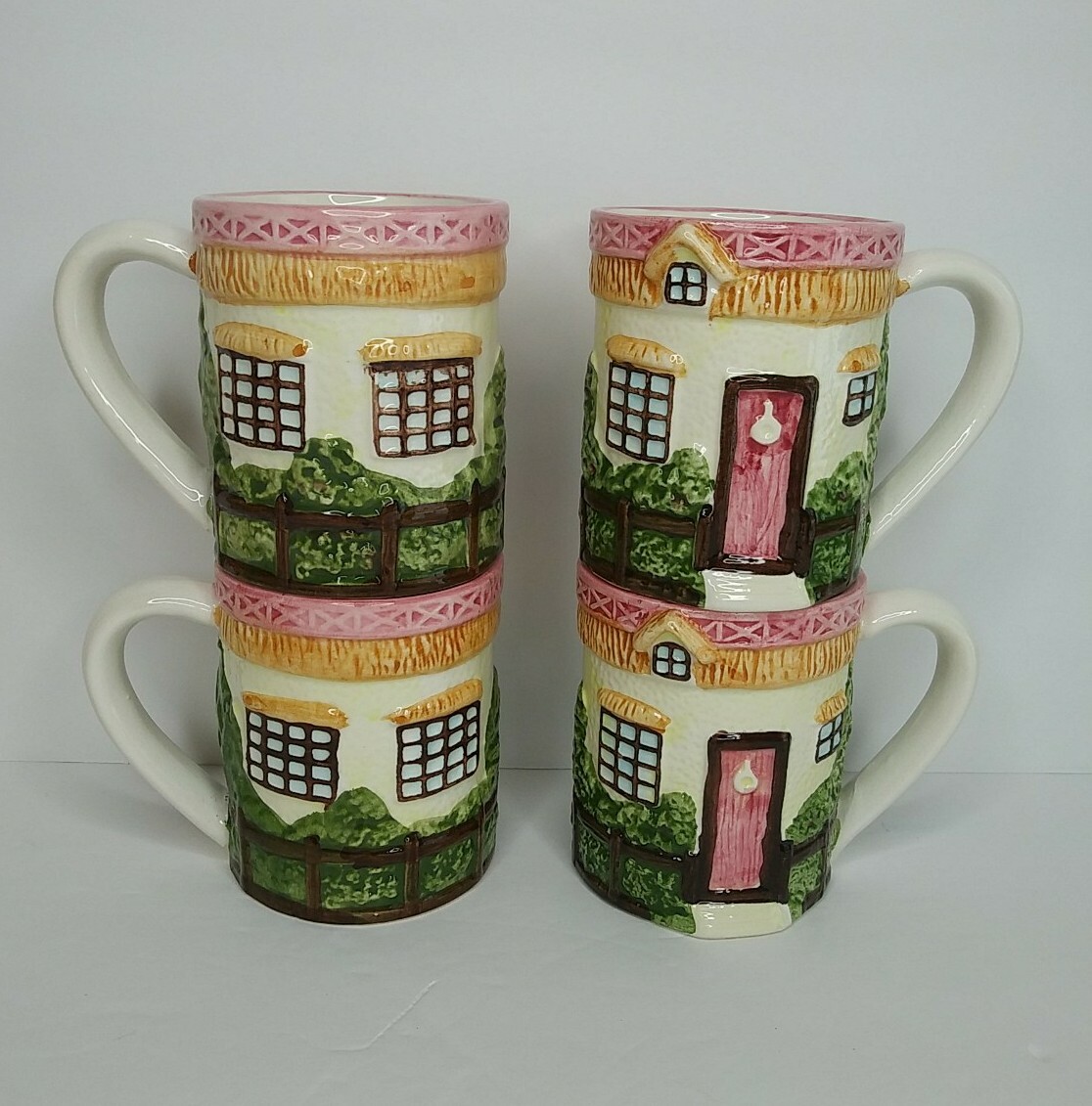 Set of (4) J.S.N.Y. English Garden Ceramic Coffee Cup Mug House Embossed Raised 