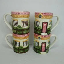 Set of (4) J.S.N.Y. English Garden Ceramic Coffee Cup Mug House Embossed Raised 