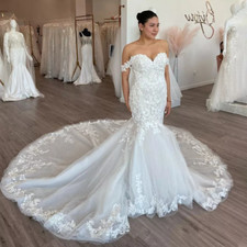 Mermaid Wedding Dresses Off Shoulder Sweep Train White Ivory Custom Bridal Gowns