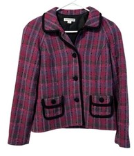 Pendleton Blazer Jacket Womens Size 8 Wool Blend Plaid Professional Classic City