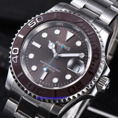 Herren Saphirglas 41mm Parnis Datumsanzeige Automatische Armbanduhren Uhren