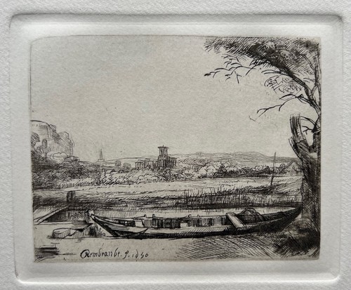 REMBRANDT Amand Durand Signed Etching CANAL WITH A LARGE BOAT AND BRIDGE - Picture 5 of 9