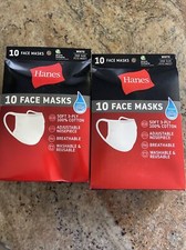 2X Hanes Face Mask 10 Pack 100 Cotton Washable Reusable White 20 Masks