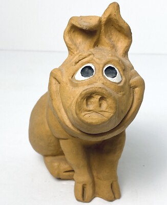Alpha Rez PIG Figurine Sculpture Signed Wood Resin Carved Statue RARE 80s Retro