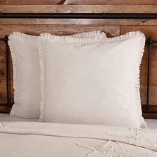 Burlap Antique White Fabric Euro Sham w/ Fringed Ruffle 26x26 Buttons VHC Brands
