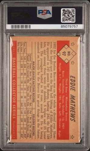 1953 Bowman Color #97 Eddie Mathews PSA 6 Braves (9757) - Picture 2 of 2
