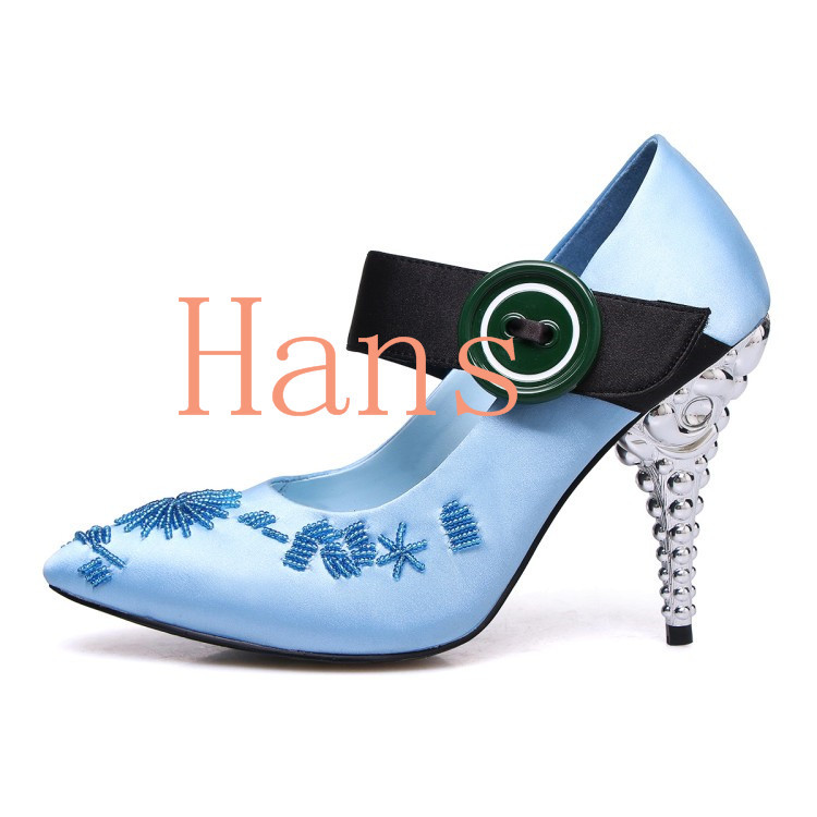 Women's Luxury Silk Fabric Kitten Heels Beads Beads Beads Mary Jane Pointy Toe Party shoes 37976f Women's Luxury Silk Fabric Kitten Heels Beads Beads Beads Mary Jane Pointy Toe Party shoes 37976f