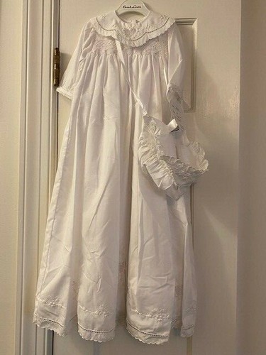 NEU Baby Kleid weiß zur Taufe mit Mütze Größe 6 Monate #128LZ - Bild 1 von 3