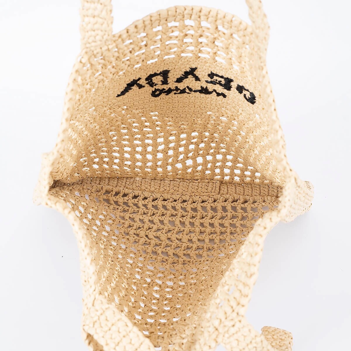69832 auth PRADA natural raffia LOGO CROCHET Tote Bag | eBay