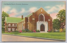 First Baptist Church in Grenada Mississippi c1940s Postcard