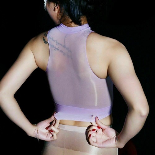 Mujeres Sexy Transparente Brillante Sin Mangas Prendas para el torso corto Camiseta elástica Chaleco Blusa - Imagen 11 de 20