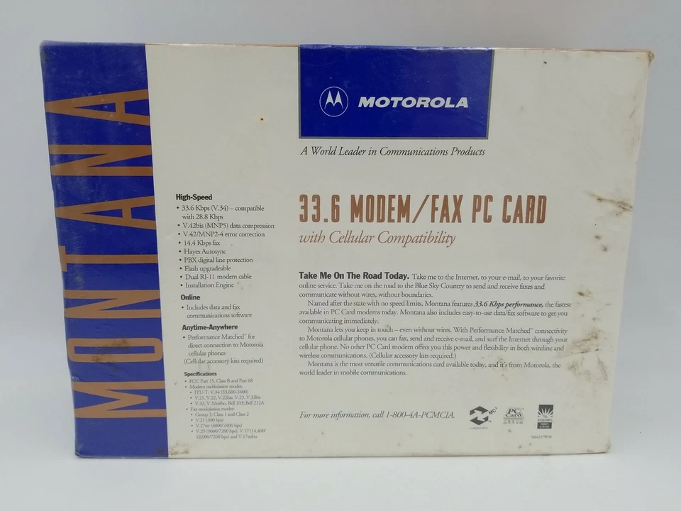 Motorola 33.6 Modem / Fax PC Card with Cellular Compatibility New Factory Sealed - Image 3 of 4