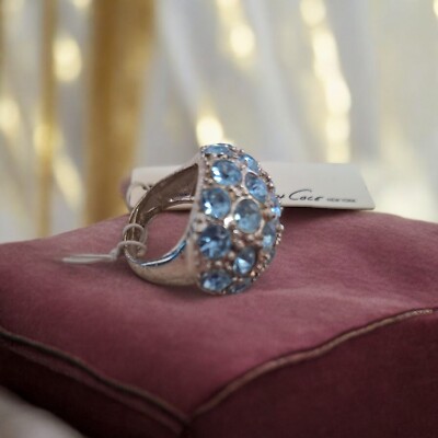 Kenneth Cole Silver Tone Light Blue Rhinestone Fashion Ring Women's Size 8 NEW