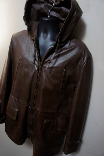 UNGETRAGEN Vintage 70er Lance Leder 6 Taschen Vintage Retro Kapuze Long Jacke Mantel o4 - Bild 4 von 18