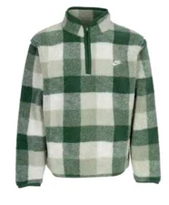 Nike Sherpa 1/2 Zip Pullover Jacket Mens Size Green Plaid FZ0896-323