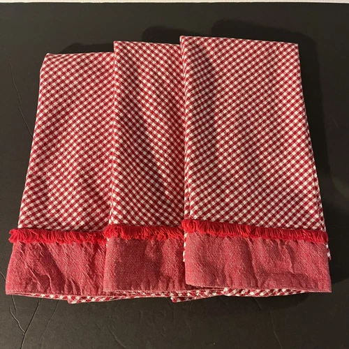 Farmhouse Grannycore Red & White Gingham Dish/Tea Towels Set Of 3