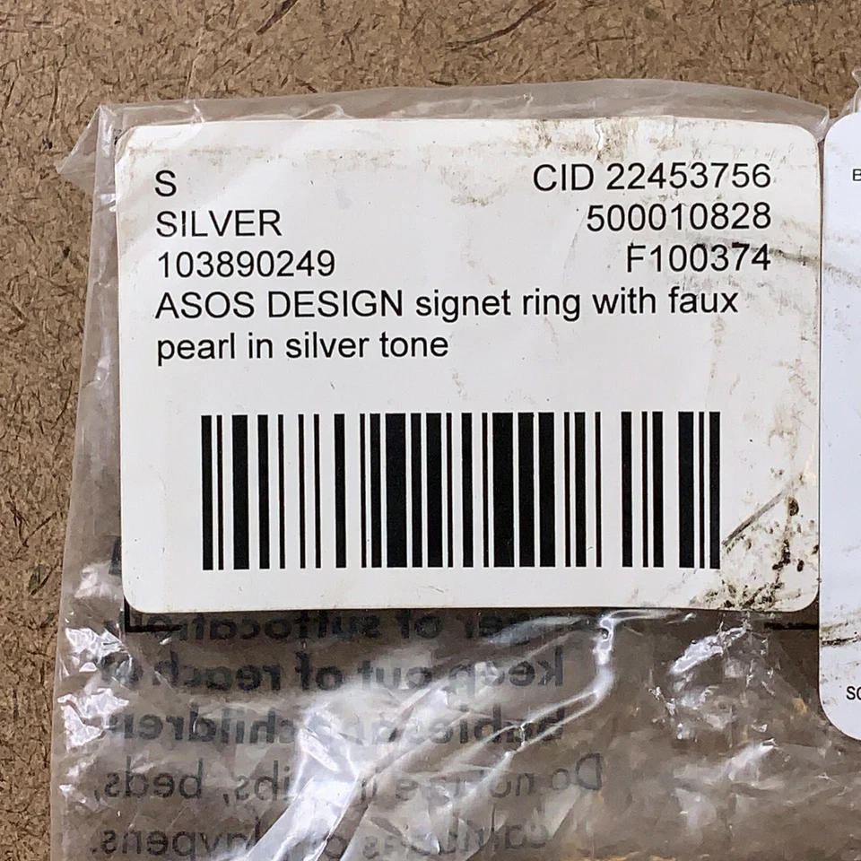 Anillo de sello tono plata perla sintética talla pequeña 4-6 diseño ASOS NUEVO CON ETIQUETAS Foto 2 de 2