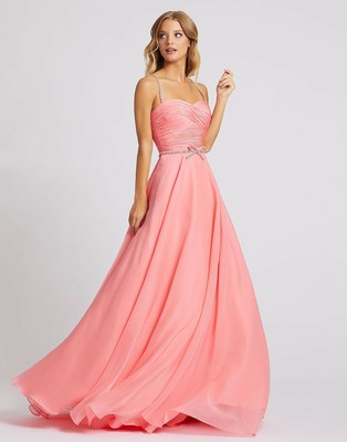 NWT $399 Mac Duggal 48865 Cassandra Stone Chiffon Ballgown 8