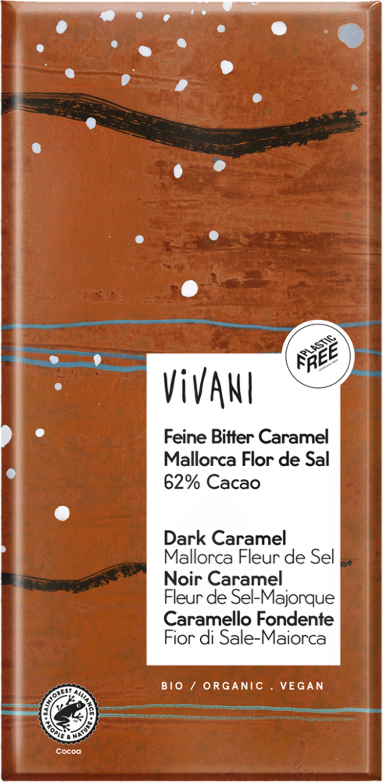 Vivani Dark Caramel,62%, Fleur de Sel 80g x Pack of 10