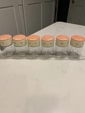 Vintage Gemco Spice Jars Hearts & Flowers Set Of 6 With Acrylic Spice Rack READ