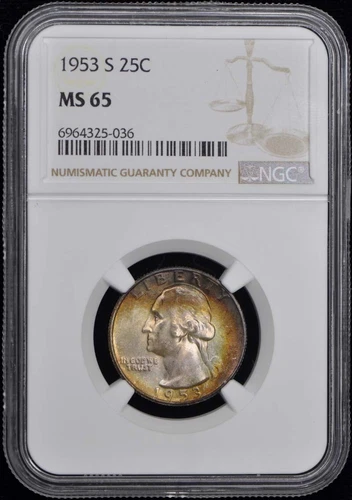 1953-S Washington Quarter 25C NGC MS65 Great Toning