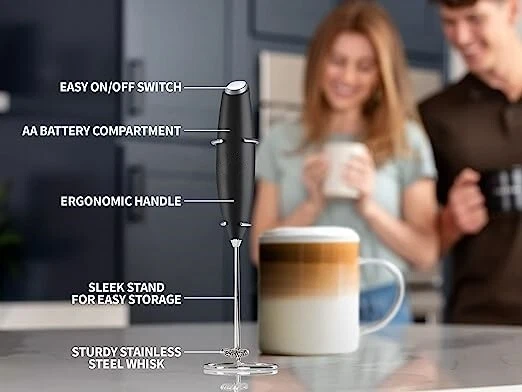 Powerful Milk Frother Handheld Foam Maker for Lattes, Coffee, Cappuccino, Frappe