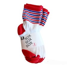 3 Pairs SOX Baby/Toddler Boys/Girls Crew Socks-Red-White-Blue Striped-Size 4-6.5