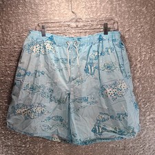 Vintage Mens Lilly Pulitzer Swim Trunks Shorts Blue Fish Print Lined XL Cotton
