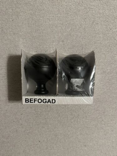 Ikea BEFOGAD 1 Pair Black Metal Spherical Finials for Curtain Rods NEW sealed
