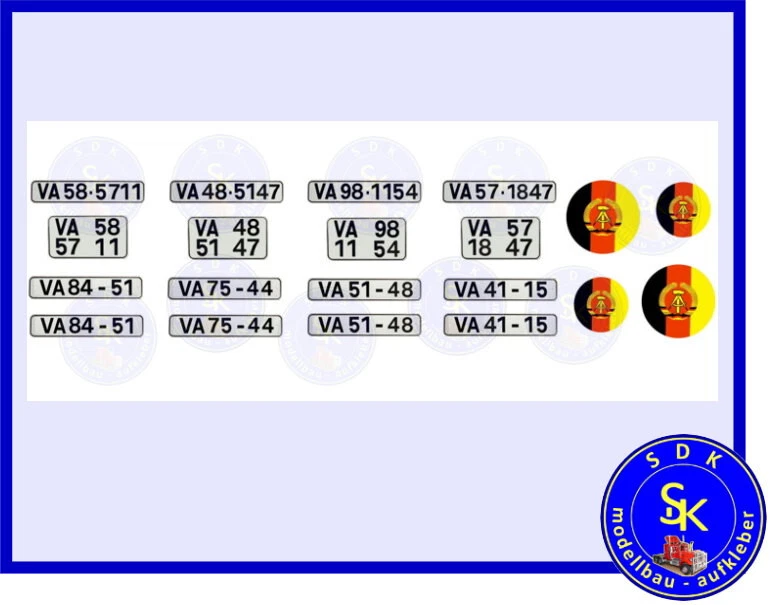 SDK-MODELLBAU-AUFKLEBER NVA Kfz-Kennzeichen DDR Aufkleber Sticker Decals LKW PKW Anhänger 1:16 -1:14 RC
