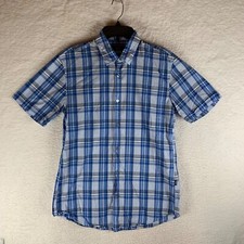 Hugo Boss Men's Slim Fit Blue Plaid Short Sleeve Casual Button Up Shirt Size M