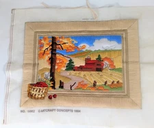 Vintage 98% Completed Cross Stitch Autumn Farm Artcraft Concepts 1984 14" x 10"