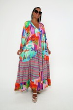Women's Vibrant Boho Maxi Dress Colorful Abstract Print, Long Sleeve Viscose