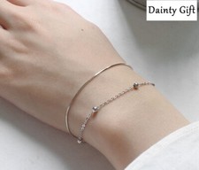 Fashion Women Girl 925 Sterling Silver Bead Double Chain Hand Bracelet 6-7.25"