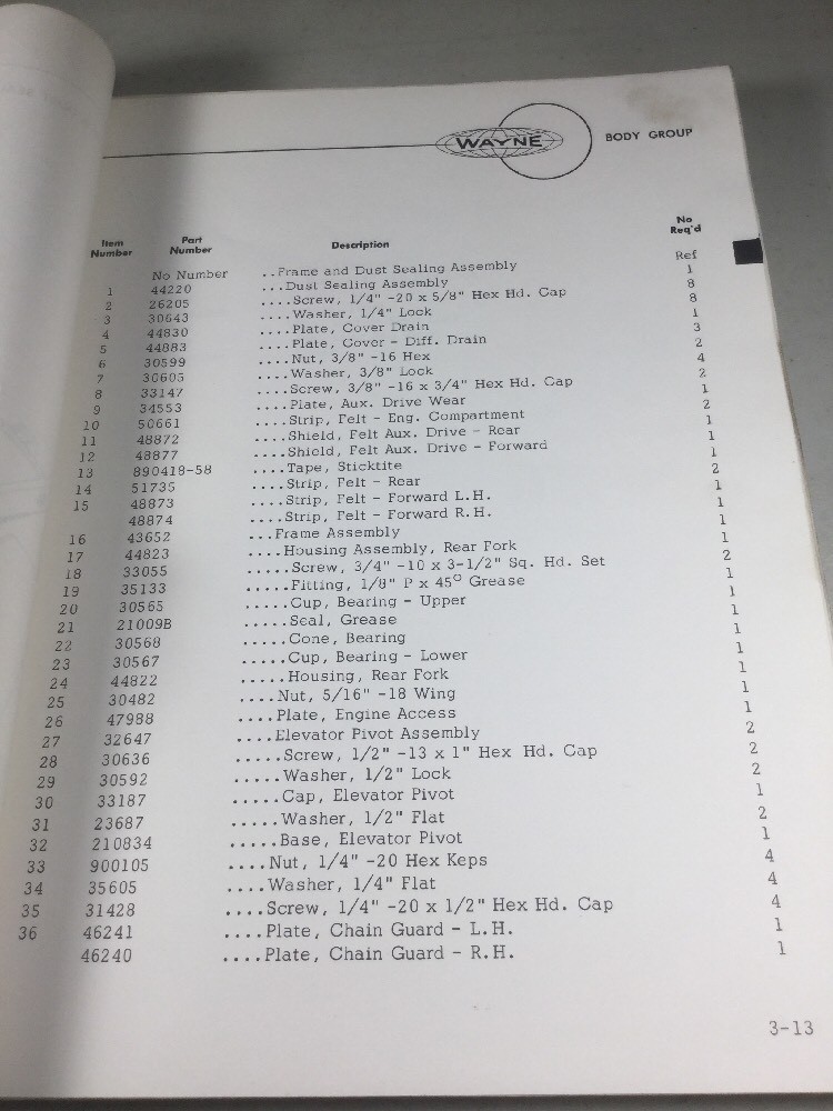 FMC, Wayne 973, 983, 990 Street Sweepers Parts Catalog Manual Picture
