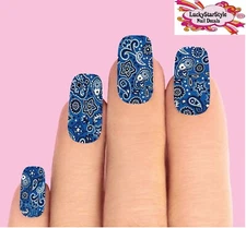 Waterslide Full Nail Decals Set of 10 - Blue Paisley Bandana