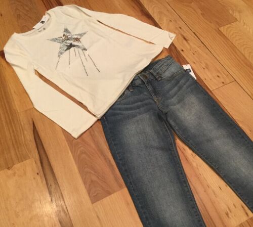 Gap Kids Girls 10 Outfit. Sequins Star Shirt & Slim Boyfriend Fit Jeans. Nwt - Picture 2 of 8