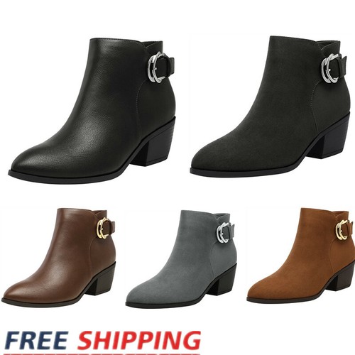 Women Winter Chunky Heel Boots Almond 