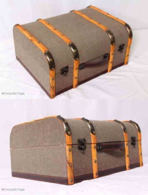 Retro Oldtimerkoffer Koffer Halbrund Holzleisten Koffer 2 Größen / M / Nice Jute
