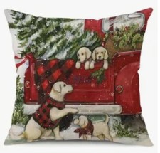 Puppies Dogs Christmas Tree Christmas Throw Pillow Cover Winter Holiday Decor